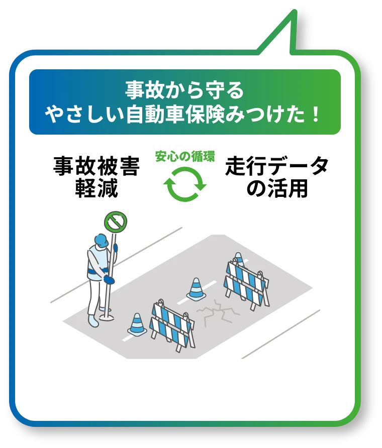 事故から守るやさしい自動車保険みつけた！ 安心の循環 事故被害軽減×走行データの活用