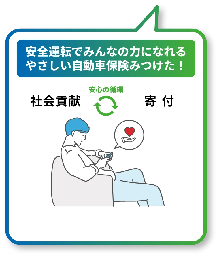 安全運転でみんなの力になれるやさしい自動車保険みつけた！ 安心の循環 社会貢献×寄付
